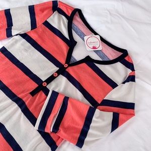 Coral & White Striped Shirt
